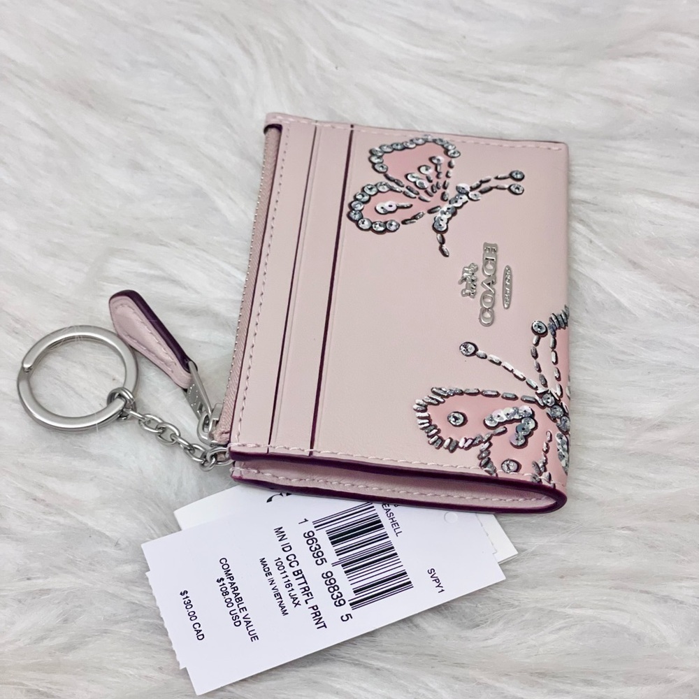 Coach Mini Skinny Id Case With Butterfly Print NWT CCM78 In Seashell - Picture 5 of 8